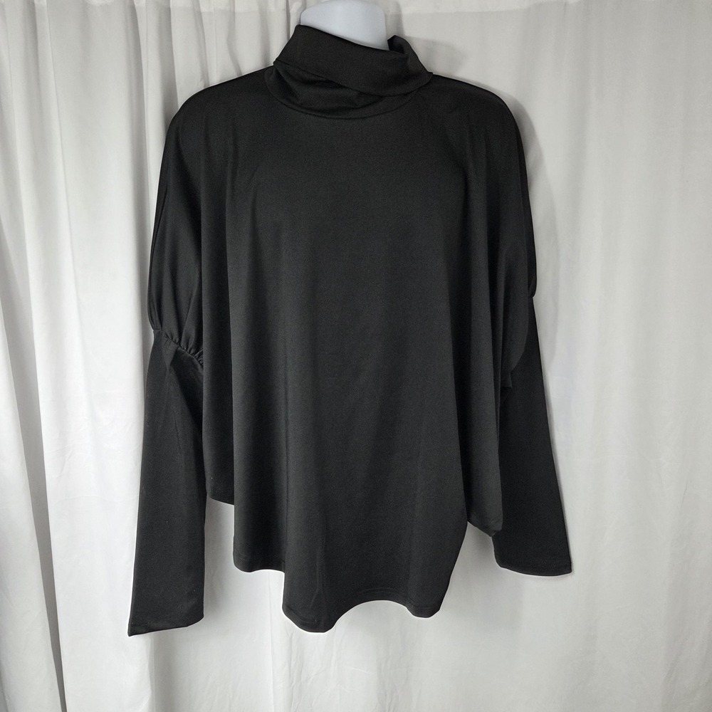 XPLUSWEAR Shirt Womens Plus 1X Black Turtleneck Dolman Sleeve Tunic Top